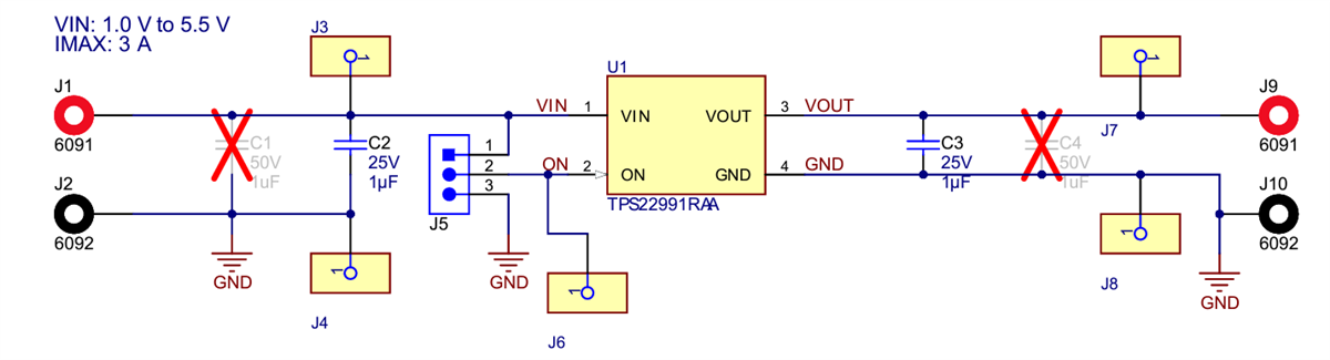 Schematic - Texas Instruments TPS22991EVM Evaluation Module Schematic - Texas Instruments TPS22991EVM Evaluation Module
